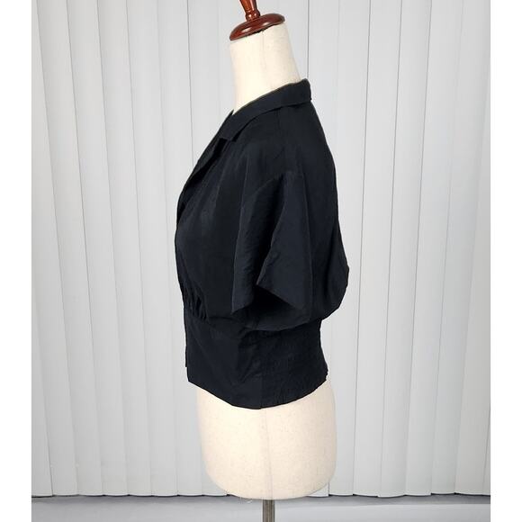 Madewell Drapey Banded-Bottom Button-Down Crop Top Black Women's Size Medium New - Picture 3 of 11